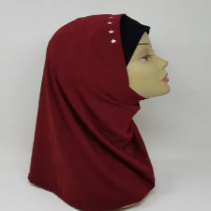 Red one piece hijab without inner cap, soft slip on modest hijab, full coverage lightweight head covering for daily wear