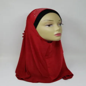 Red one piece hijab full coverage modest headwear soft fabric easy wear slip on hijab for women breathable comfortable daily wear prayer hijab simple elegant modest fashion headscarf ready to wear hijab for muslim women lightweight drape smooth finish full head and neck coverage no pins needed