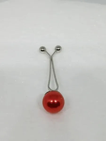 Red pearl hijab pull pin for securing scarves and hijabs, elegant modest fashion accessory with decorative pearl bead for Muslim women headscarves.