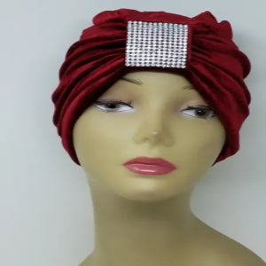 red turban headwrap with front rhinestone detail soft stretch fabric modest headwear for women elegant full coverage turban comfortable daily wear and special occasions