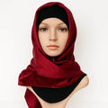 Red satin square hijab silky smooth shiny fabric elegant modest headscarf lightweight Islamic scarf for women