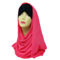 Rose pink chiffon hijab with rhinestone embellishments, elegant modest Muslim headscarf made from lightweight flowing fabric for special occasions and stylish everyday wear.