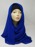 Royal blue chiffon hijab scarf for women, lightweight breathable sheer hijab, soft flowy modest headscarf, elegant blue chiffon hijab for everyday wear and prayer, long smooth drape scarf for modest fashion styling and all day comfort