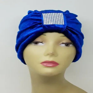 royal blue turban headwrap with front rhinestone detail soft stretch fabric modest headwear for women elegant full coverage turban comfortable daily wear and special occasions