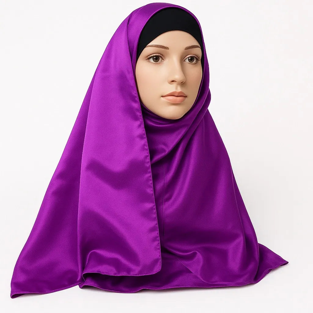 Royal purple silky modest scarf satin look smooth shiny lightweight hijab scarf