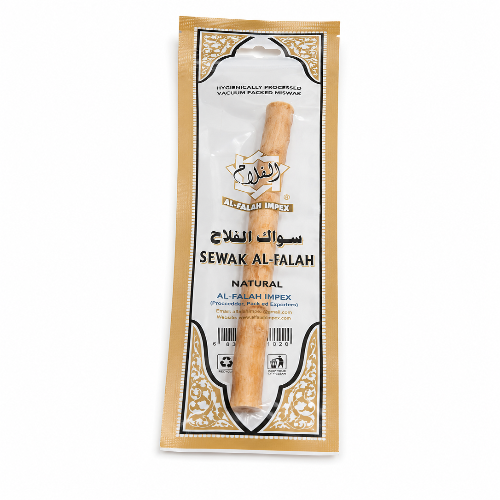 A vacuum packed stick of Sewak Al-Falah natural Al-Falah Impex on a white background.