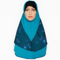 Elegant teal floral embroidered hijab with delicate tone on tone flower detailing, soft drape modest headscarf for everyday wear and special occasions by Affordable Hijab USA