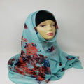 teal floral hijab scarf soft lightweight fabric modest Muslim headscarf comfortable everyday wear elegant flower print full coverage stylish scarf for women