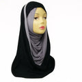 one-piece two-tone rhinestone hijab in soft stretch fabric, easy slip on modest hijab with sparkle detail, comfortable everyday and dress wear