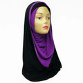 two-tone one-piece hijab with rhinestone detail, soft stretch fabric, easy slip-on modest hijab for daily and dress wear