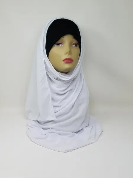 White jersey hijab scarf for women, soft stretch modest hijab, lightweight breathable fabric, slip on hijab, full coverage headscarf, everyday wear, prayer hijab, comfortable jersey scarf