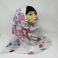 white pink floral hijab scarf soft lightweight fabric modest Muslim headscarf comfortable everyday wear elegant floral print full coverage stylish scarf for women