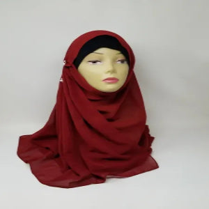 wine red chiffon hijab scarf lightweight breathable flowy fabric modest muslim headscarf elegant soft drape hijab deep red scarf full coverage stylish everyday hijab for women