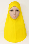 Yellow 2-piece hijab set for women, full coverage modest headwear, soft stretch jersey prayer hijab, comfortable Islamic scarf set, Affordable Hijab USA