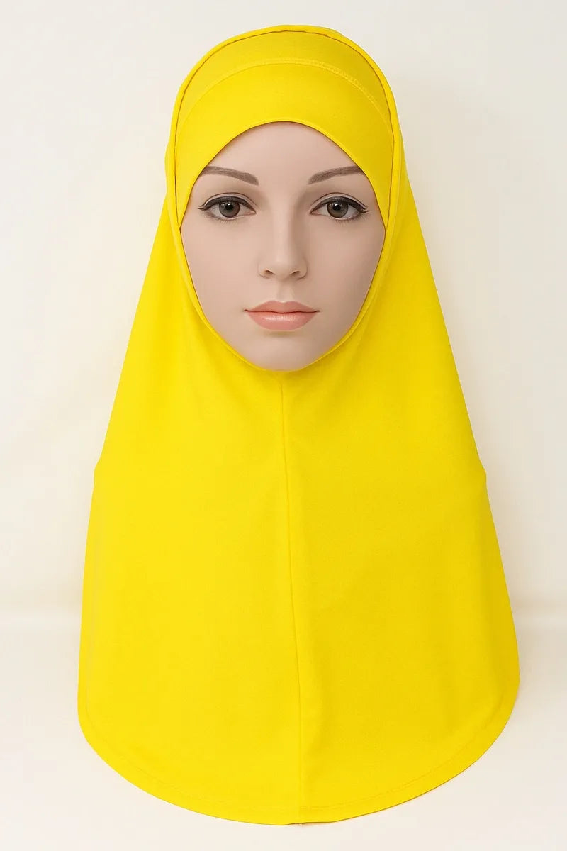 Yellow 2-piece hijab set for women, full coverage modest headwear, soft stretch jersey prayer hijab, comfortable Islamic scarf set, Affordable Hijab USA