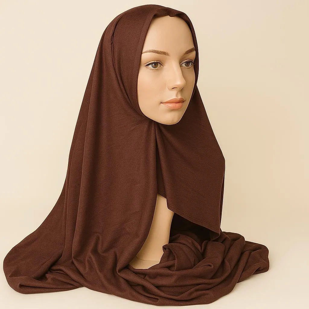 Brown Jersey Khimar Hijab