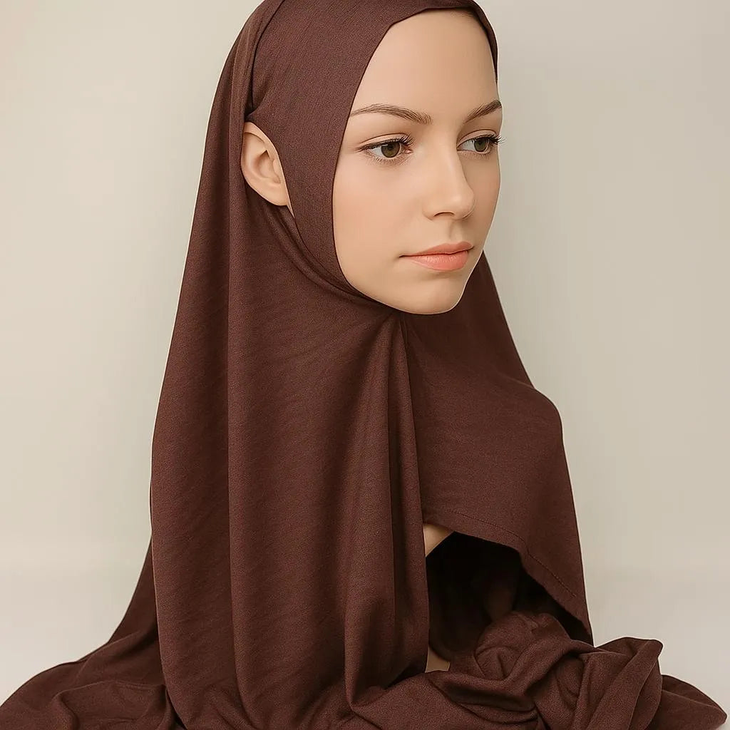 Brown Jersey Khimar Hijab