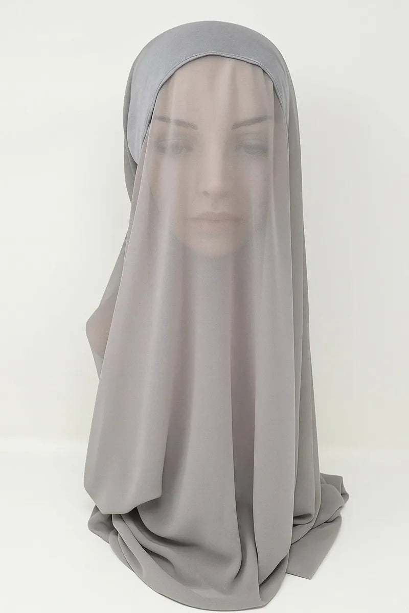 Light Gray Two-In-One Chiffon Hijab