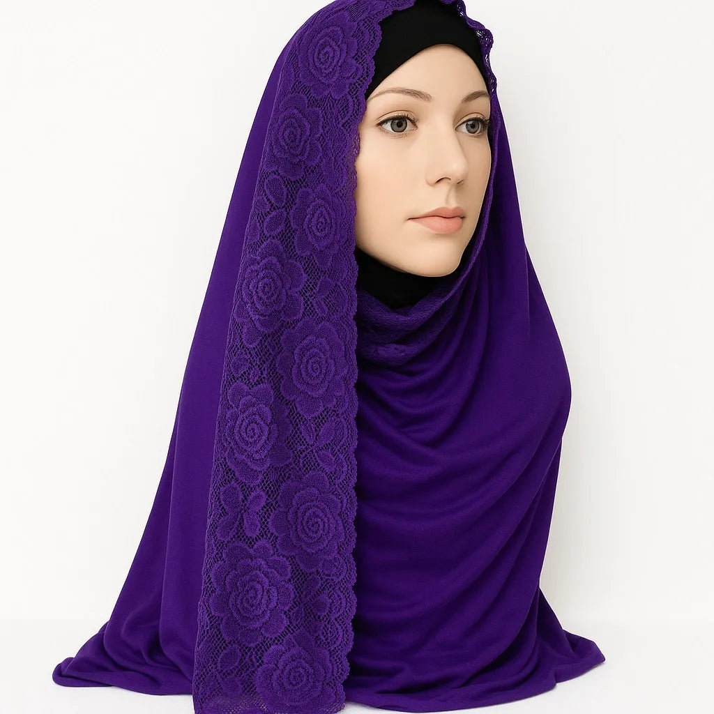 Purple Jersey Lace Trim Hijab