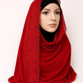 Bright Red Jersey Lace Trim Hijab