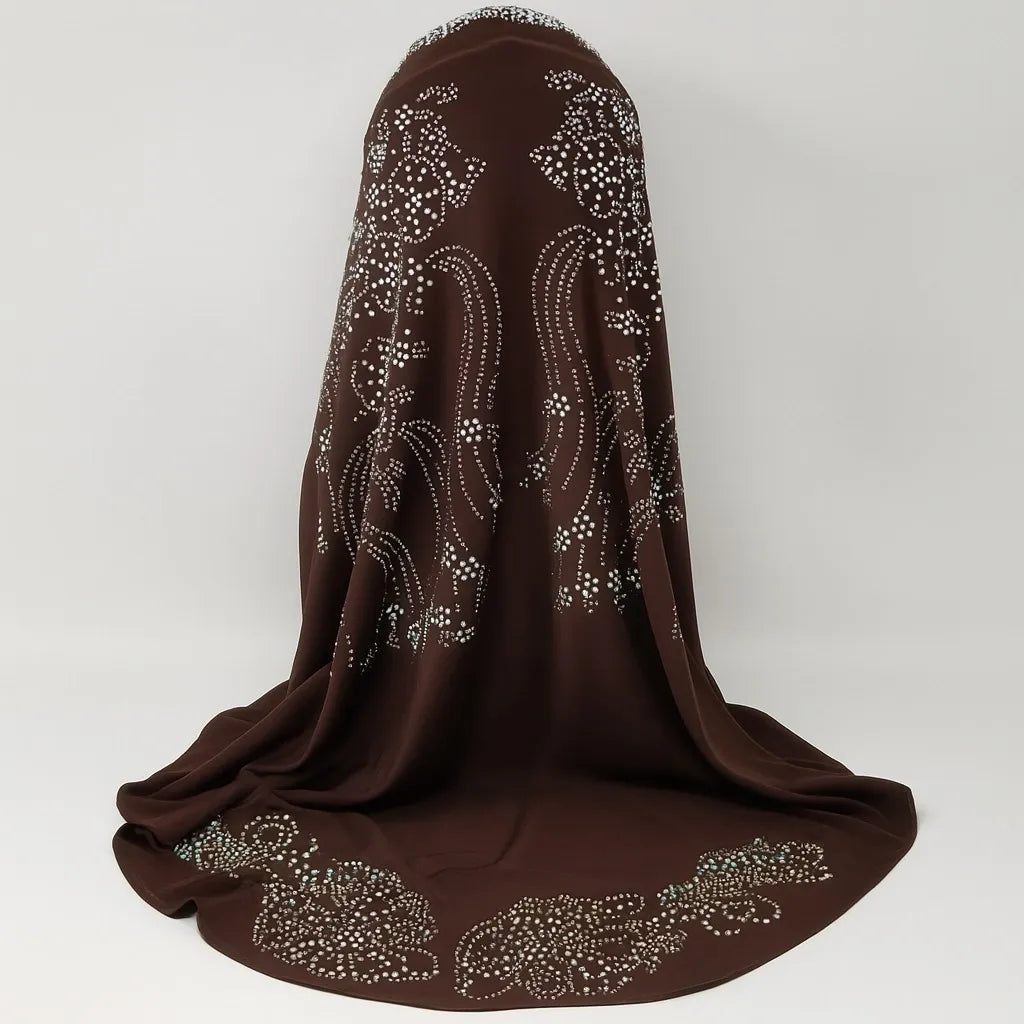 Brown Rhinestone Khimar Hijab