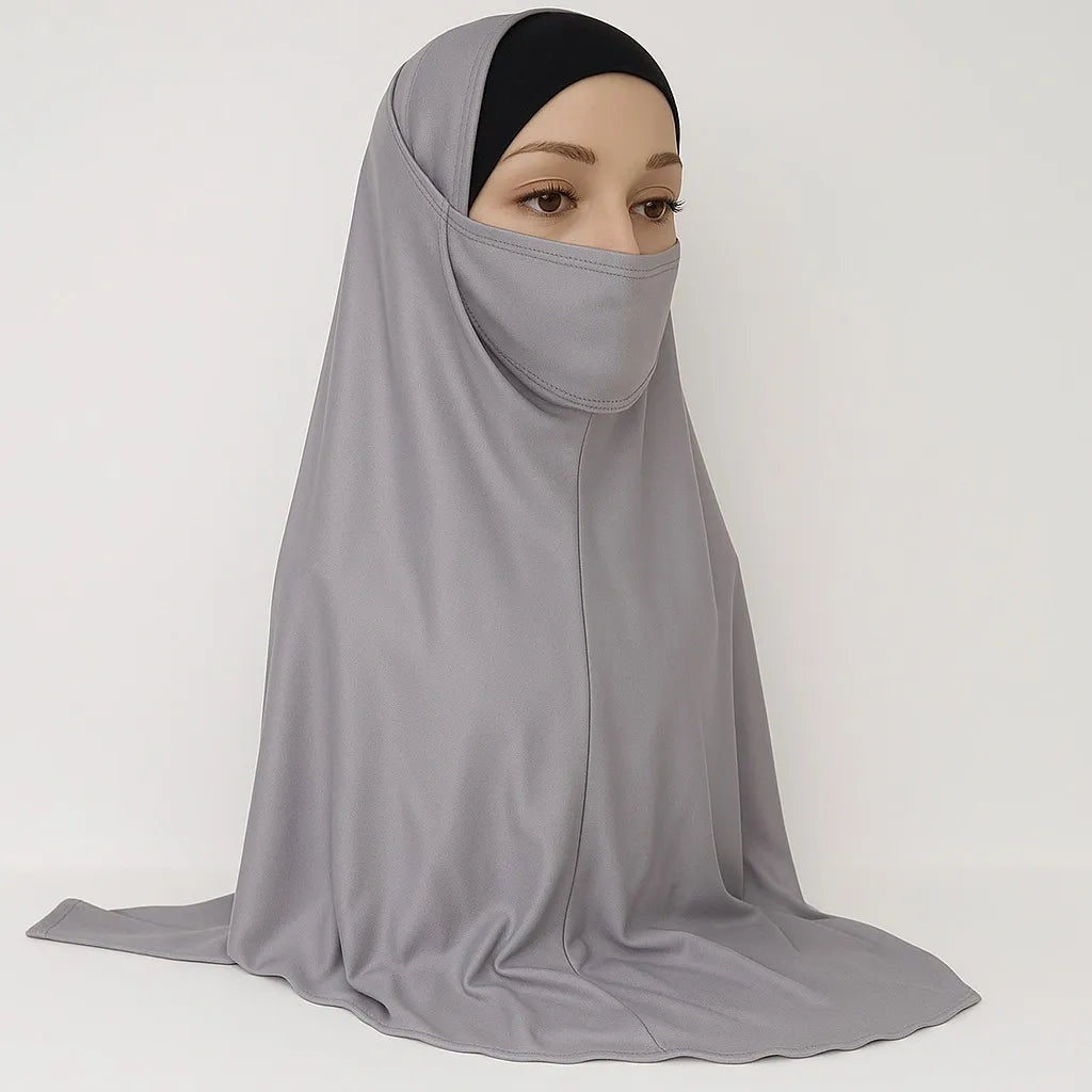 Light Gray Full Coverage Khimar Hijab