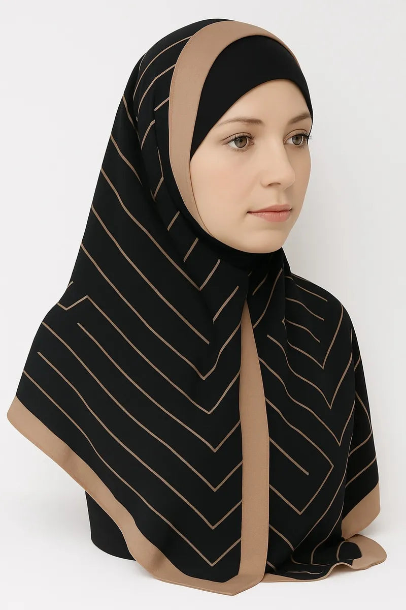 Black Scarf with Gold Chevron Trim