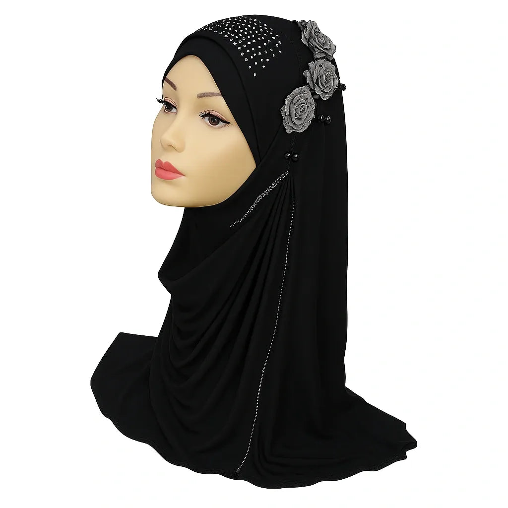 Black Rhinestone Khimar Hijab