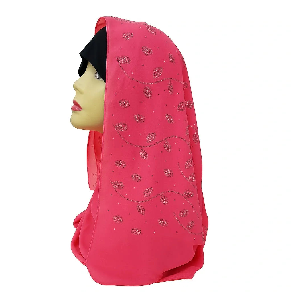 Rose Pink Rhinestone Chiffon Hijab