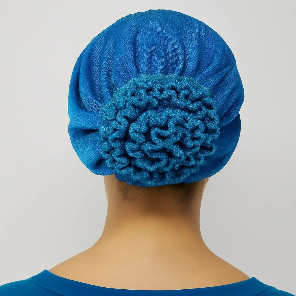 Blue Rhinestone Hijab Bun Turban Cap