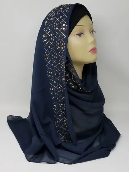 Black Rhinestone Chiffon Hijab