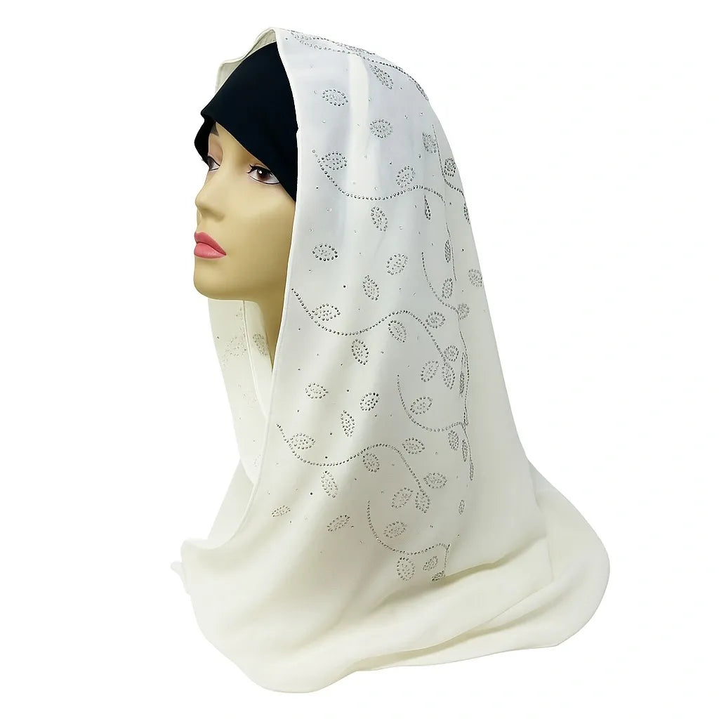 White Rhinestone Chiffon Hijab