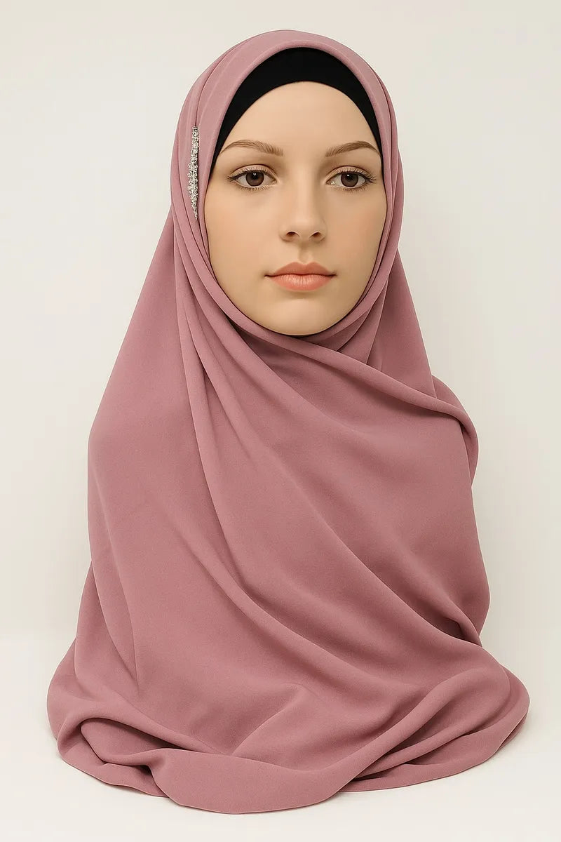 Dusty Rose Hijab Scarf with Silver Chain Detail