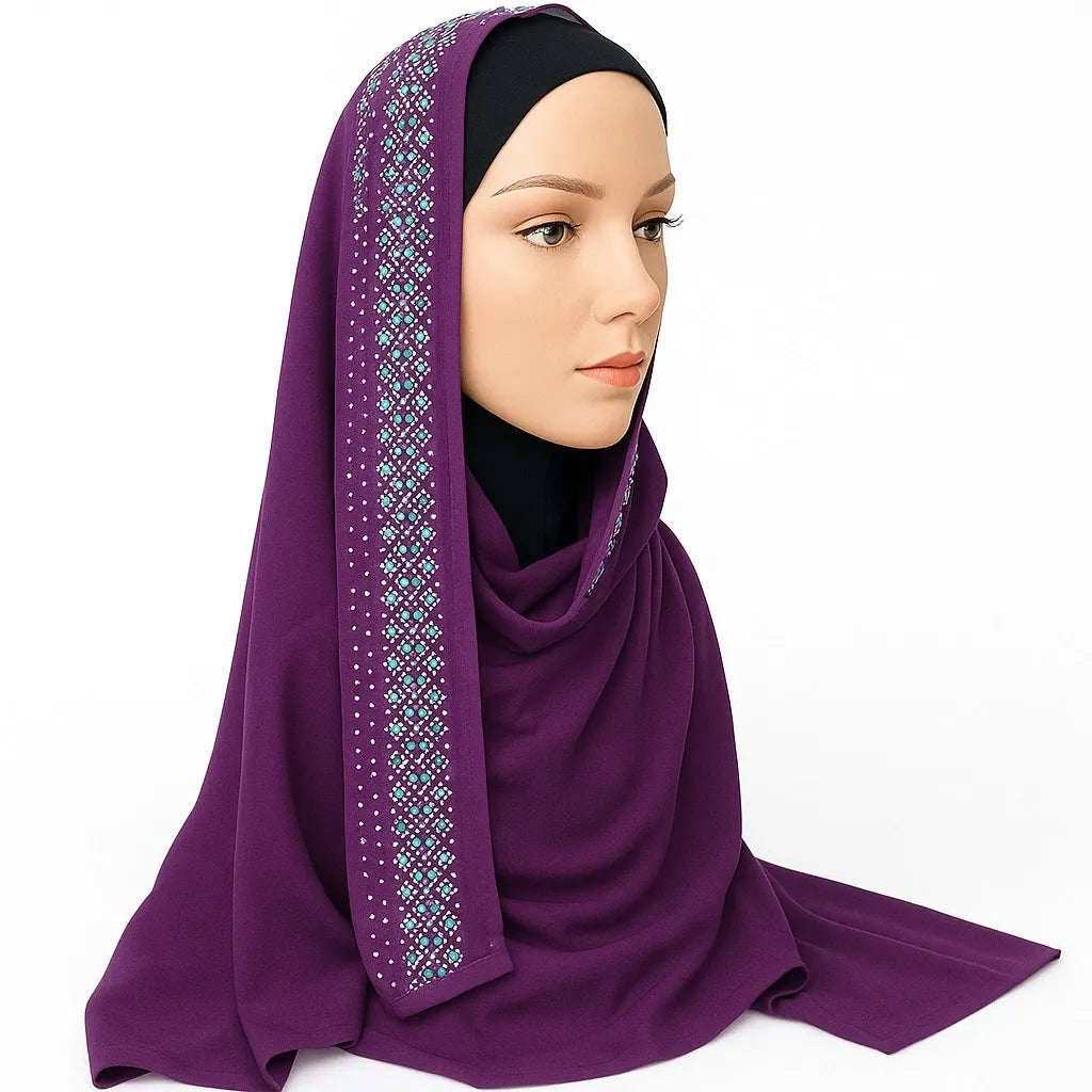Purple Rhinestone Hijab