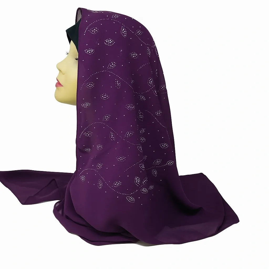Purple Rhinestone Chiffon Hijab