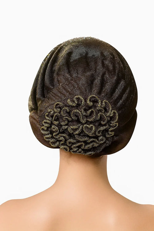 Black Rhinestone Bun Turban Cap