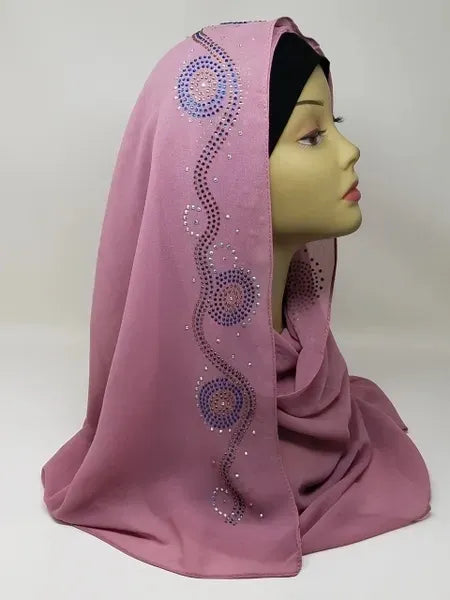 Dusty Rose Rhinestone Hijab Scarf