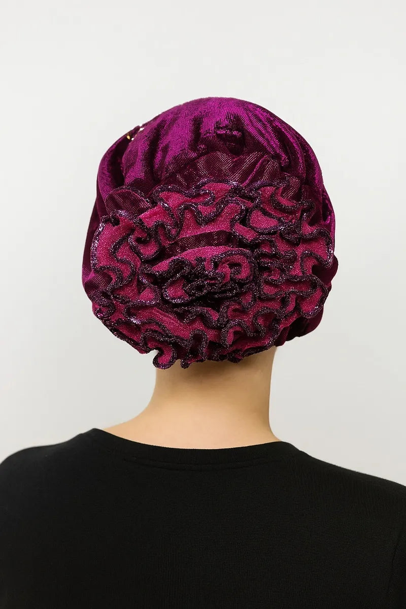 Burgundy Rhinestone Bun Turban Cap