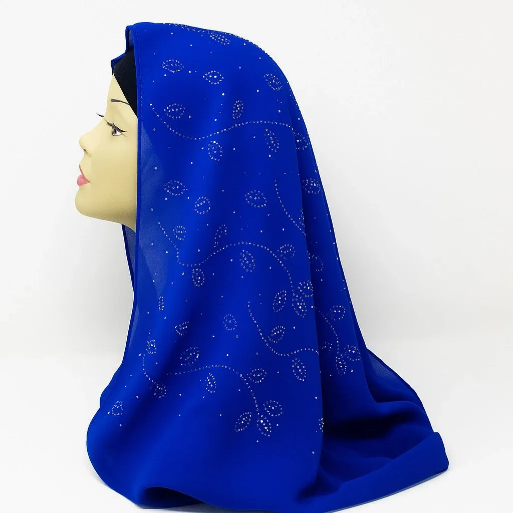 Blue Rhinestone Chiffon Hijab