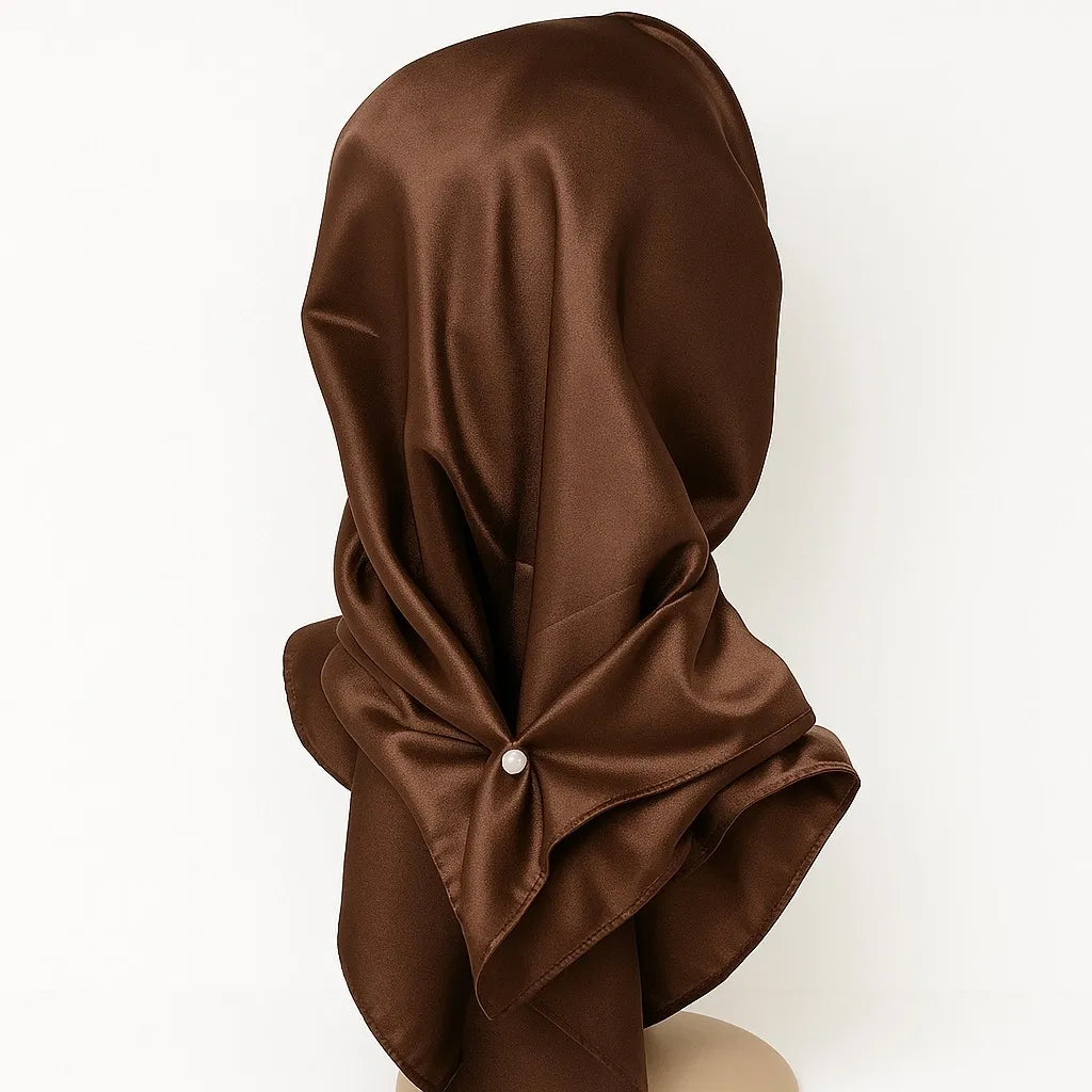 Brown Satin Square Hijab