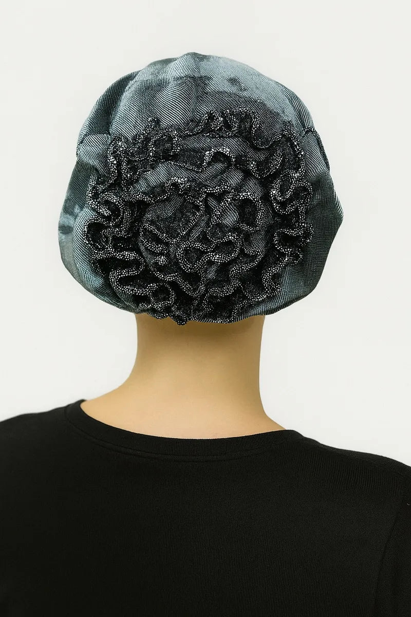 Gray Rhinestone Bun Turban Cap