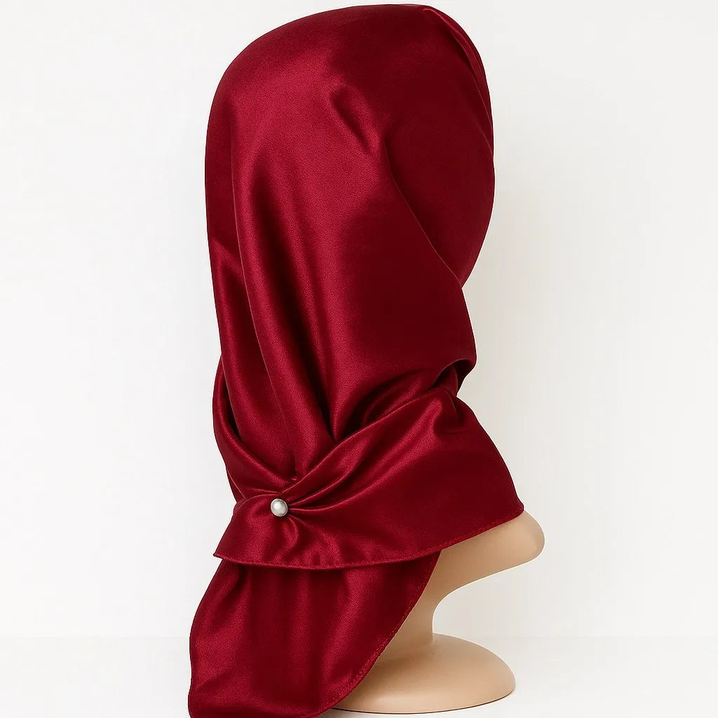 Red Satin Square Hijab