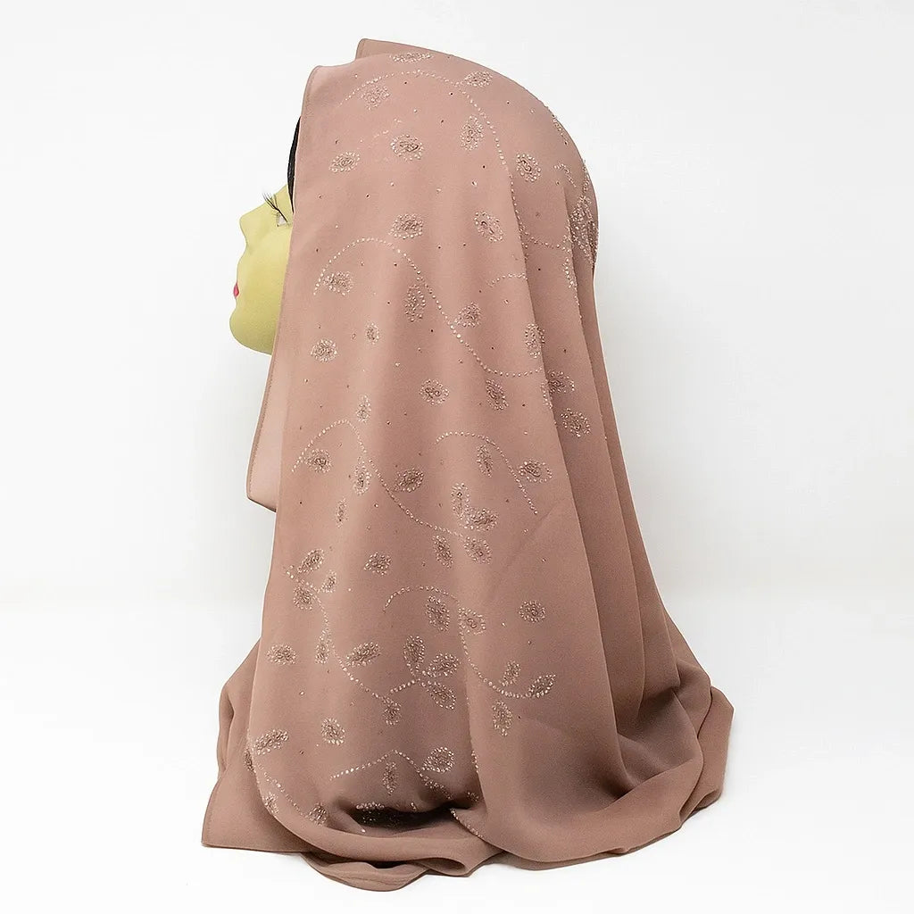 Mocha Rhinestone Chiffon Hijab