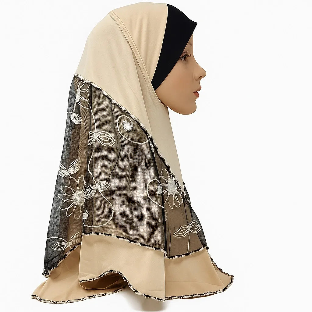 Brown Floral Embroidered Hijab