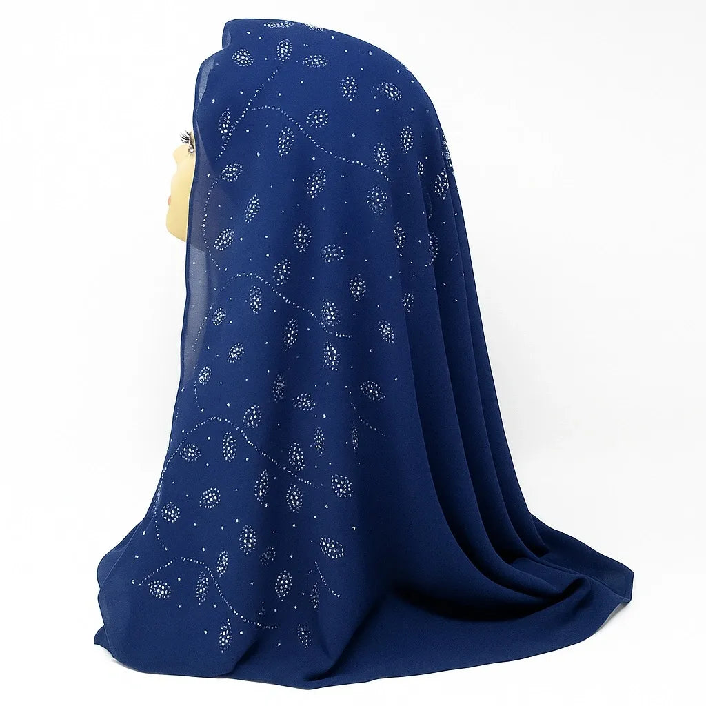 Navy Rhinestone Chiffon Hijab