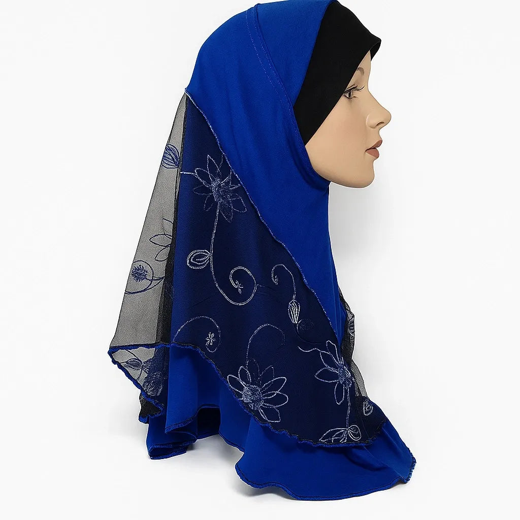 Navy Floral Embroidered Hijab