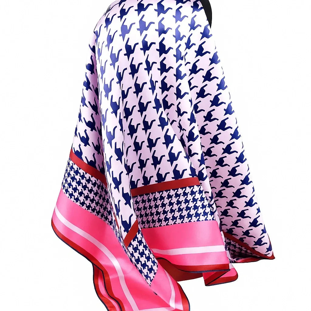Navy Pink Geometric Satin Square Hijab