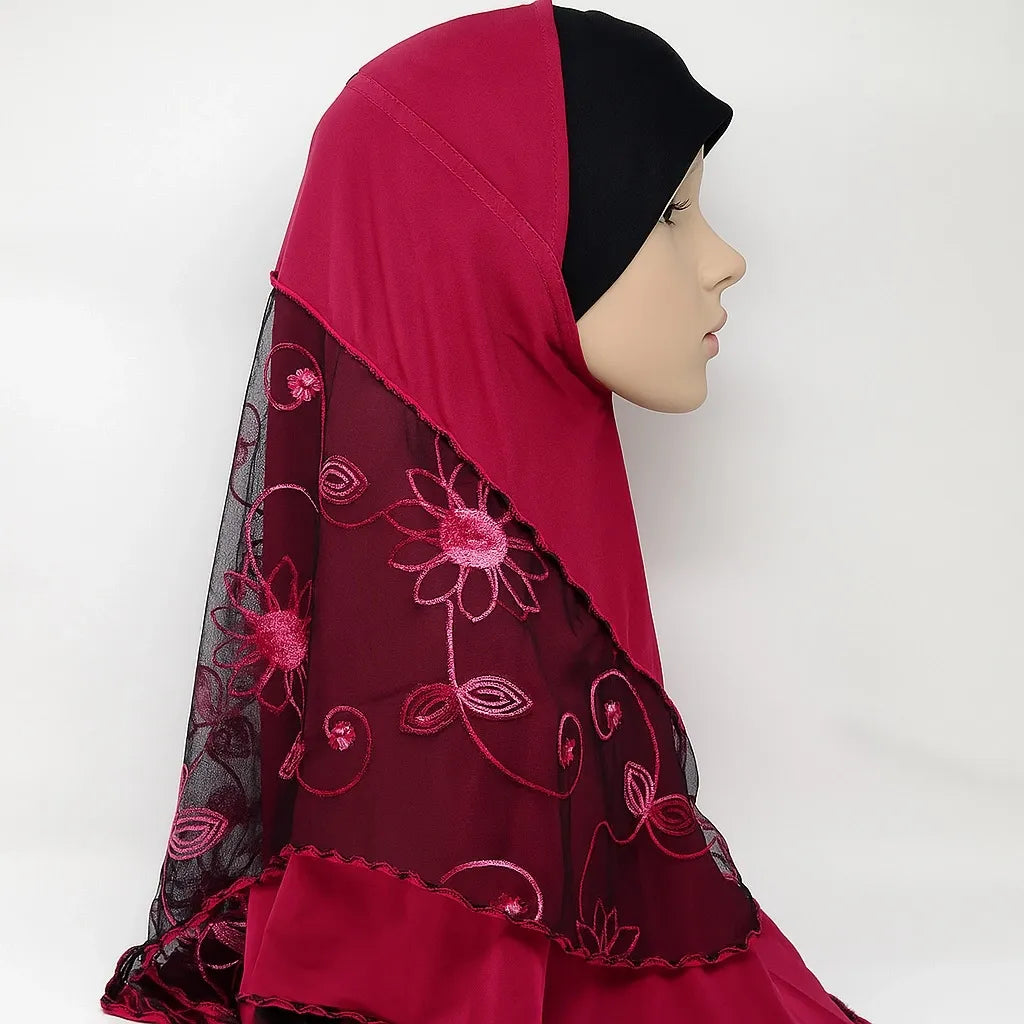 Red Floral Embroidered Hijab