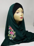 Dark Green Floral Print Hijab Scarf