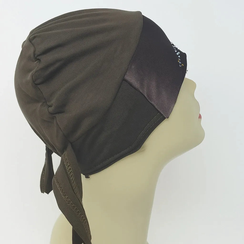 Brown Rhinestone Instant Hijab Cap